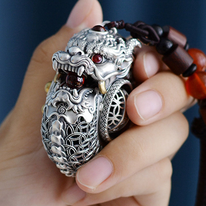 999 Sterling Silver Dragon Ball Hanging Decoration for Strength & Balance
