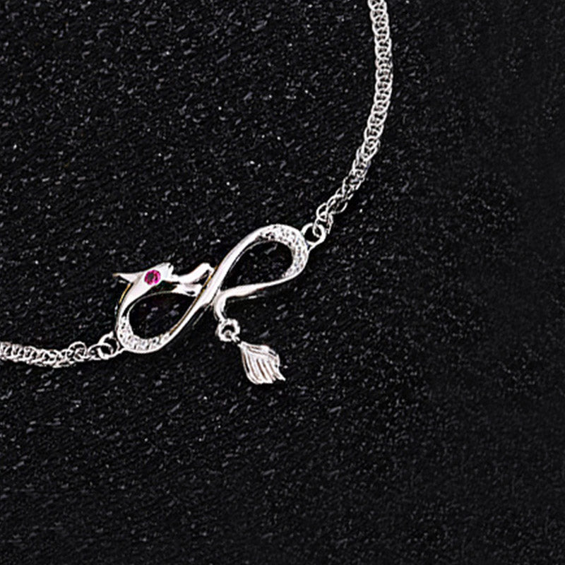 999 Sterling Silver Dragon Bracelet with Zircon Endless Knot Charm