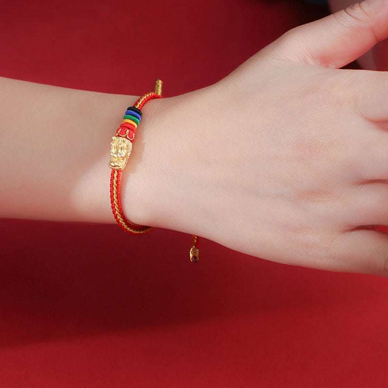 999 Sterling Silver Dragon Luck Bracelet Colorful Rope