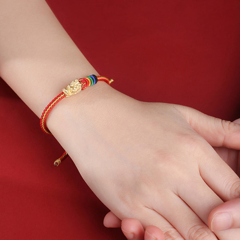 999 Sterling Silver Dragon Luck Bracelet Colorful Rope