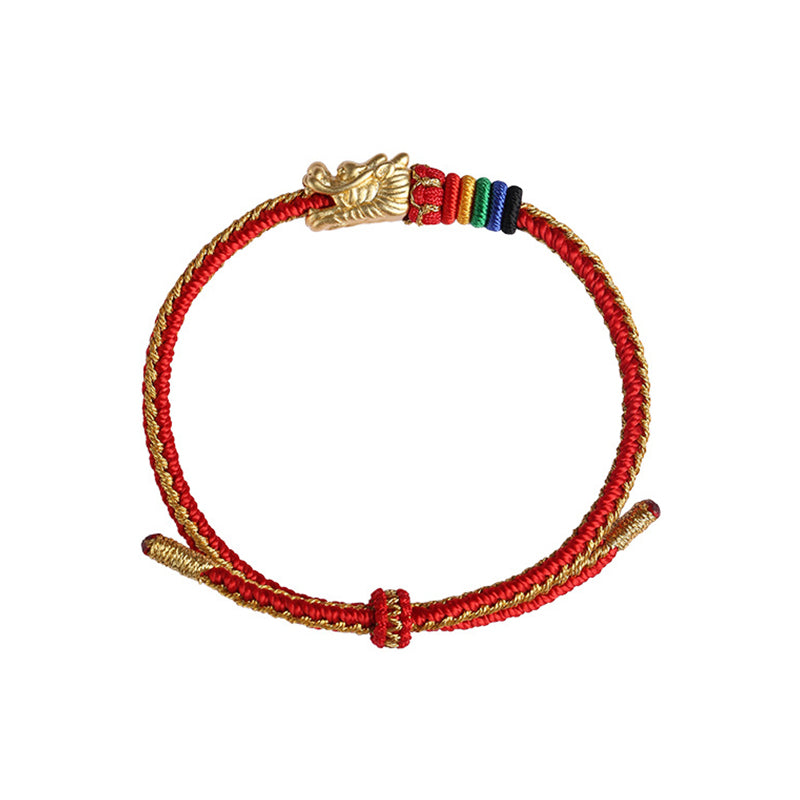 999 Sterling Silver Dragon Luck Bracelet Colorful Rope