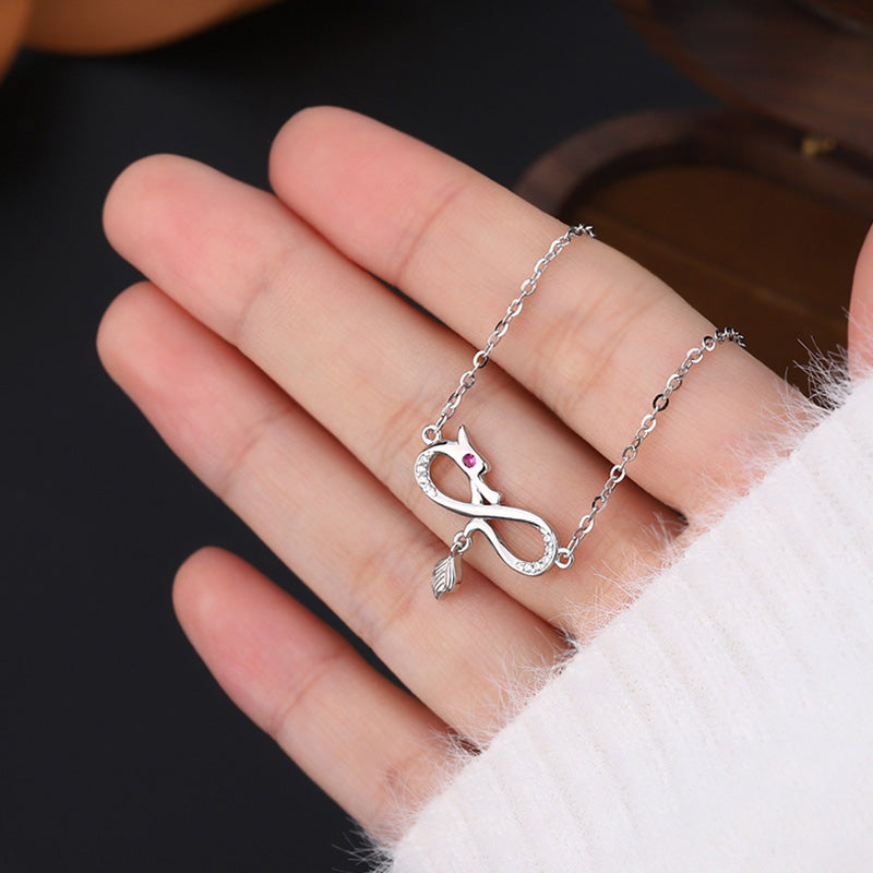999 Sterling Silver Dragon Necklace with Endless Knot Charm
