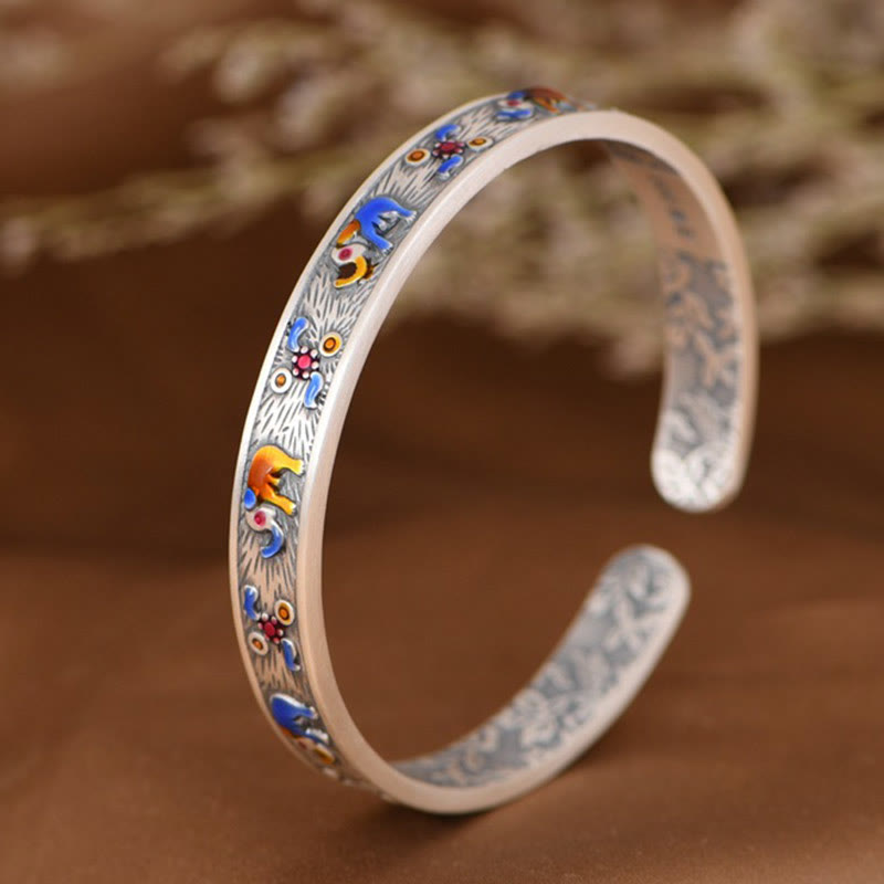 999 Sterling Silver Elephant Strength Wisdom Bracelet Cuff