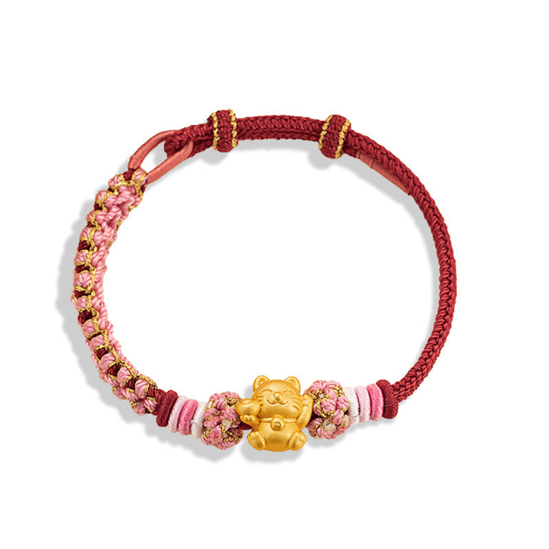 999 Sterling Silver Fortune Cat Red String Rope Bracelet