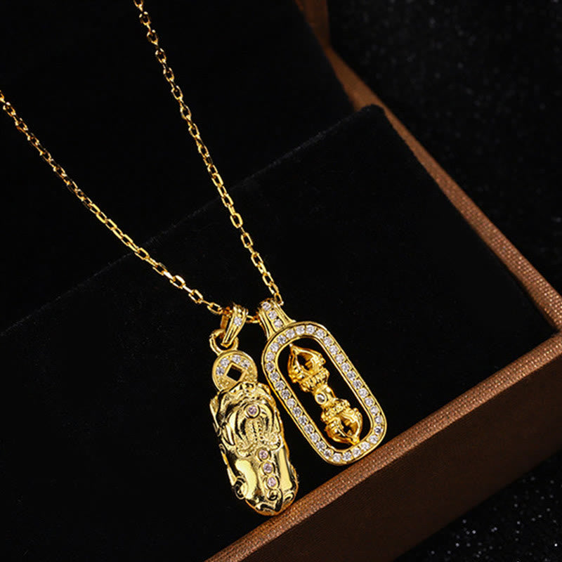 999 Sterling Silver Golden Pixiu Vajra Wealth Necklace Pendant