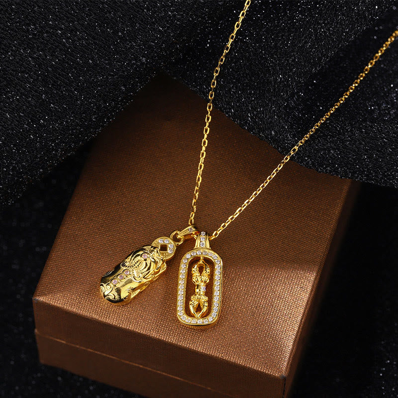 999 Sterling Silver Golden Pixiu Vajra Wealth Necklace Pendant