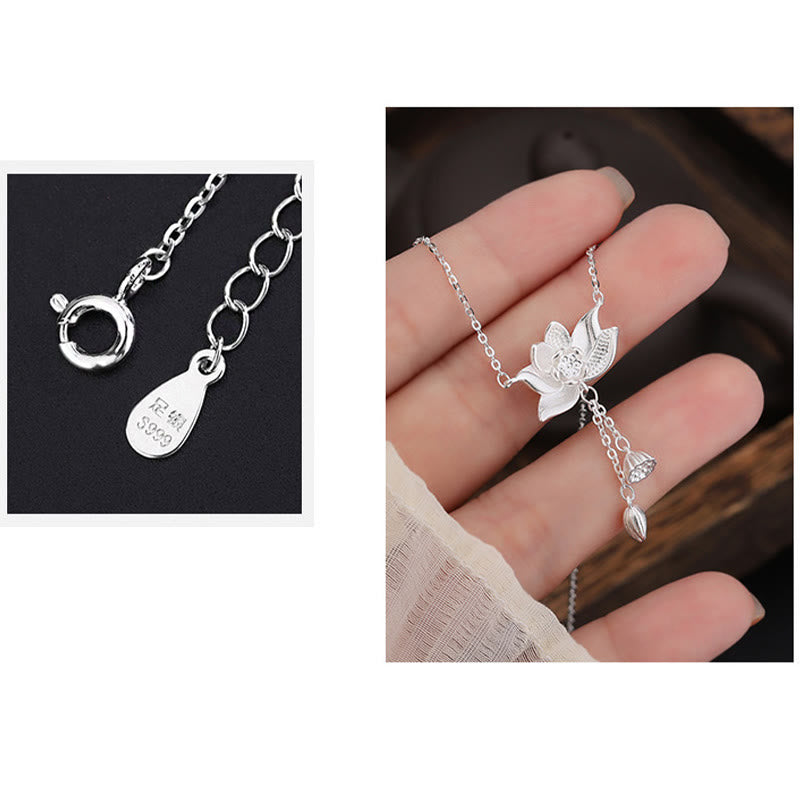 999 Sterling Silver Lotus Flower Pod Enlightenment Necklace
