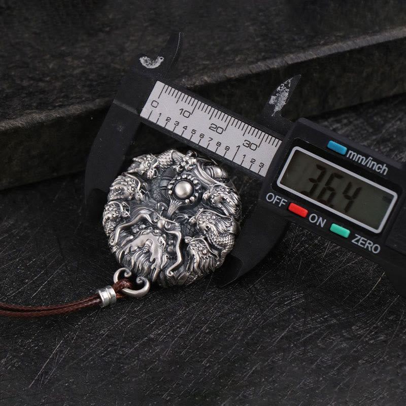 999 Sterling Silver Nine Dragons Playing With Pearl Necklace