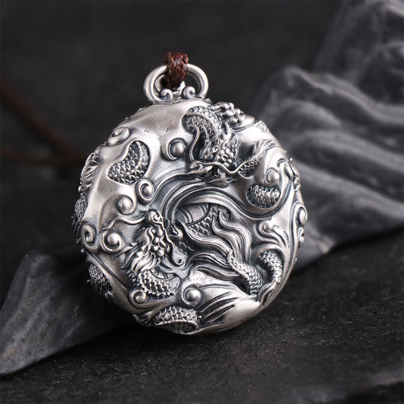 999 Sterling Silver Nine Dragons Playing With Pearl Necklace