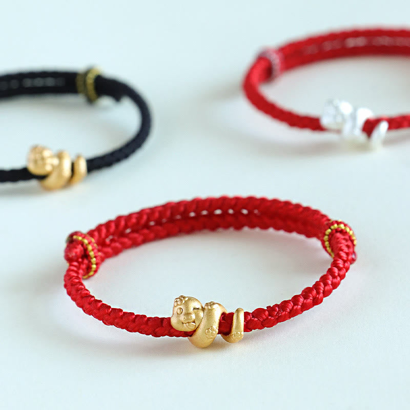 999 Sterling Silver Red String Snake Luck Bracelet