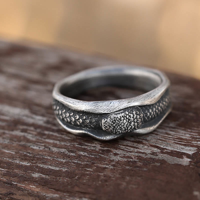 999 Sterling Silver Snake Protection Ring for Wisdom & Resilience