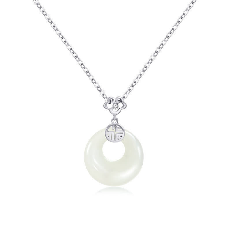 White Jade Peace Buckle Necklace for Protection & Luck
