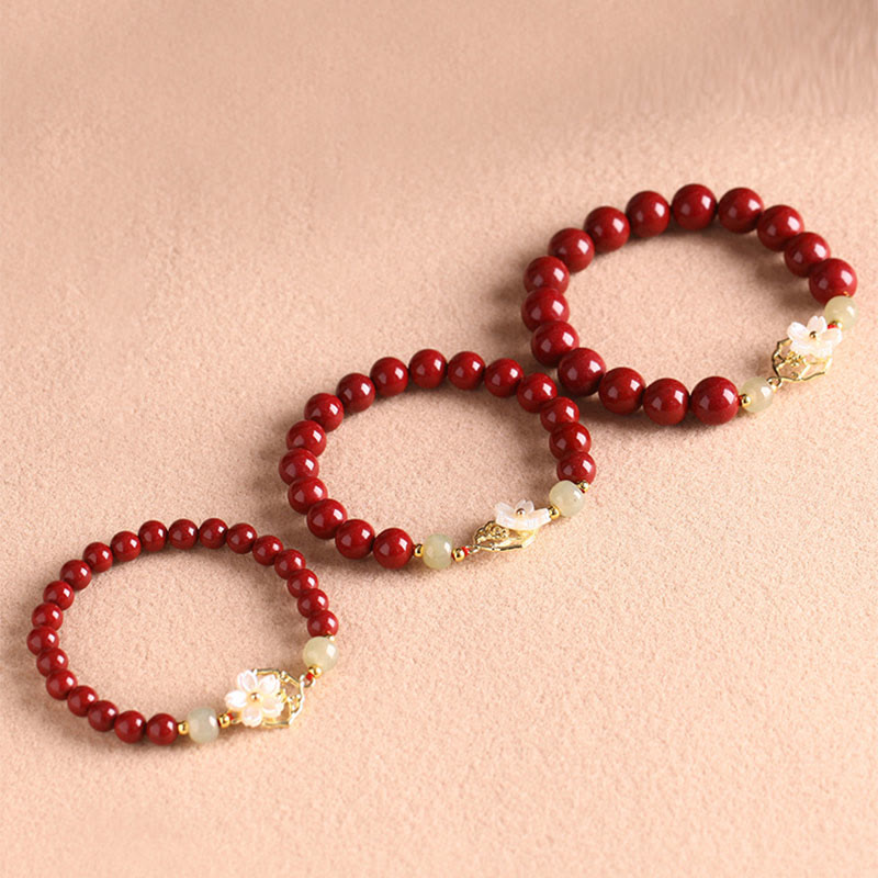 6mm Natural Cinnabar Jade Beaded Blessing Bracelet