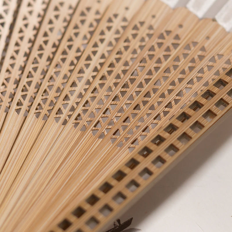 Vintage Chinese Folding Fan | Bamboo & Polyester Handheld Fan