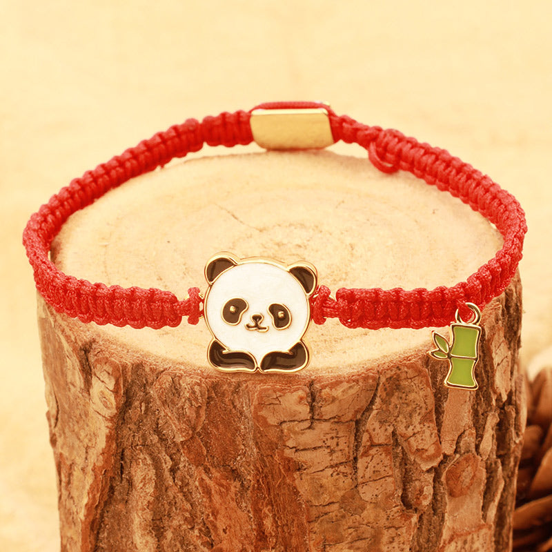 Tibetan Handmade Panda Bamboo Lucky Red String Bracelet