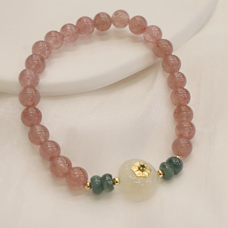 Strawberry Quartz Jade Healing Bracelet for Prosperity & Love