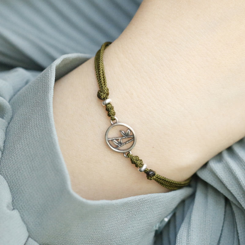 Unisex 925 Sterling Silver Bamboo Red String Bracelet