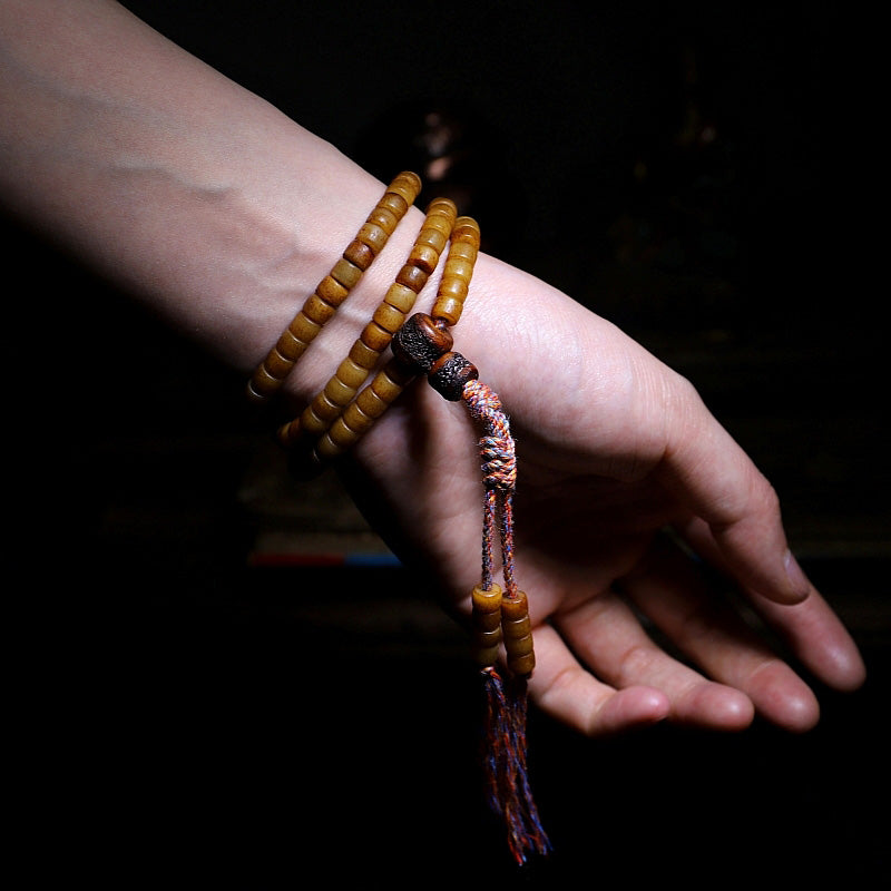 Yak Bone Amber 108 Bead Mala Bracelet for Balance