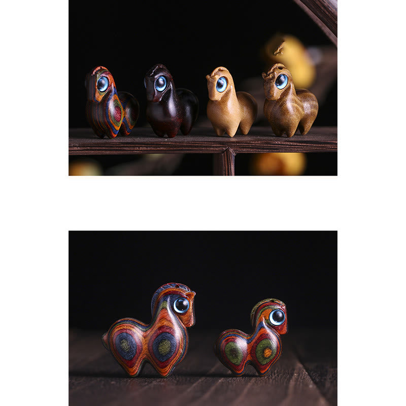 Medium Small Leaf Red Sandalwood Lucky Mini Horse Protection Figurine