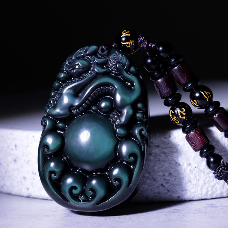 Rainbow Obsidian PiXiu Necklace 43mm Unisex Protection