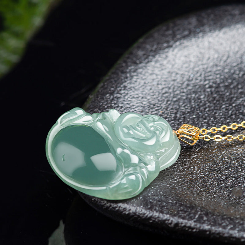 Natural Jade Laughing Buddha Prosperity Necklace Pendant