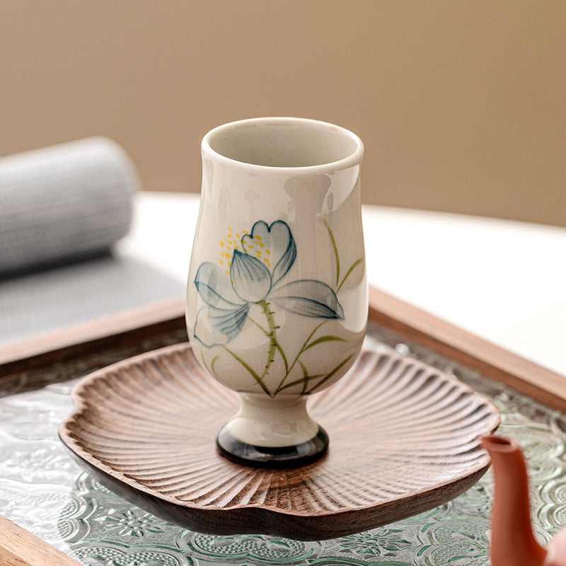 Hand Painted Lotus Ceramic Teacup 70ml | Kung Fu Tea