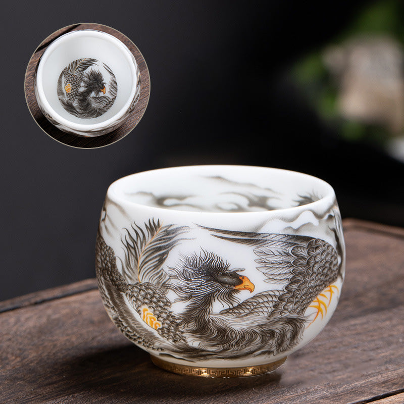 Porcelain Phoenix Ceramic Tea Cup 185ml with Gift Box