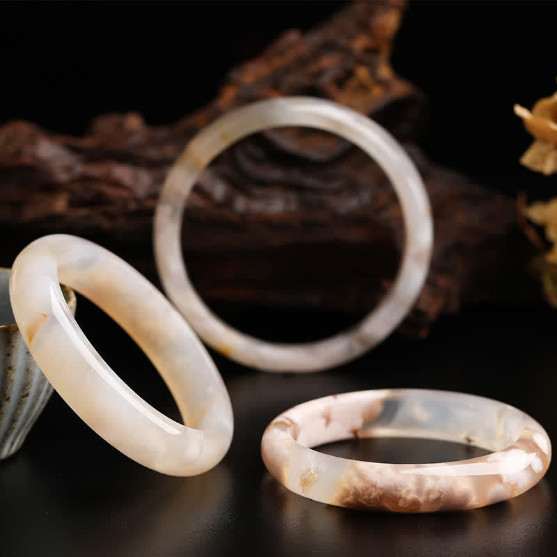 Natural Sakura Agate Peace Bracelet Bangle 55mm