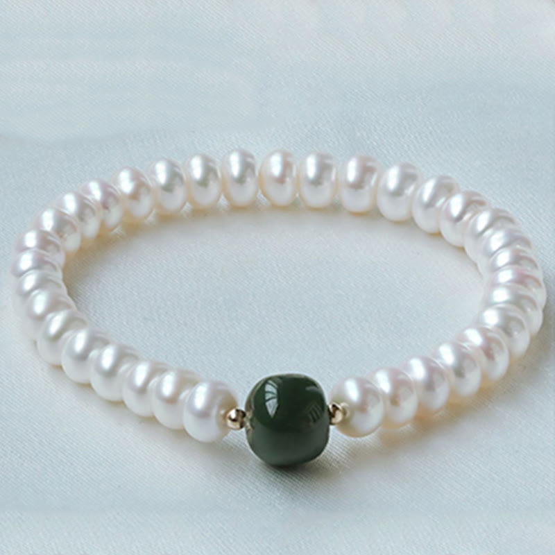 Pearl Hetian Jade & Aquamarine 42cm Necklace Bracelet