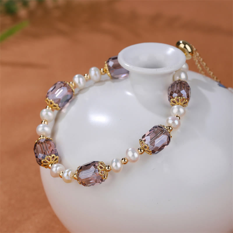 Amethyst Pearl Peace Healing Bracelet 14-16cm Wrist
