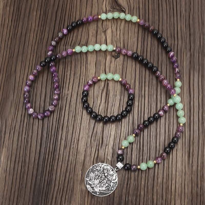 108 Beads Amethyst Green Aventurine Meditation Bracelet