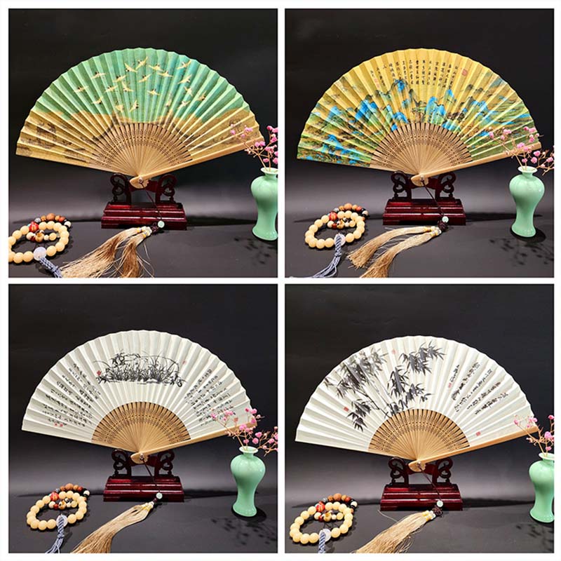 22cm Folding Fan with Panoramic Rivers and Mountains Design