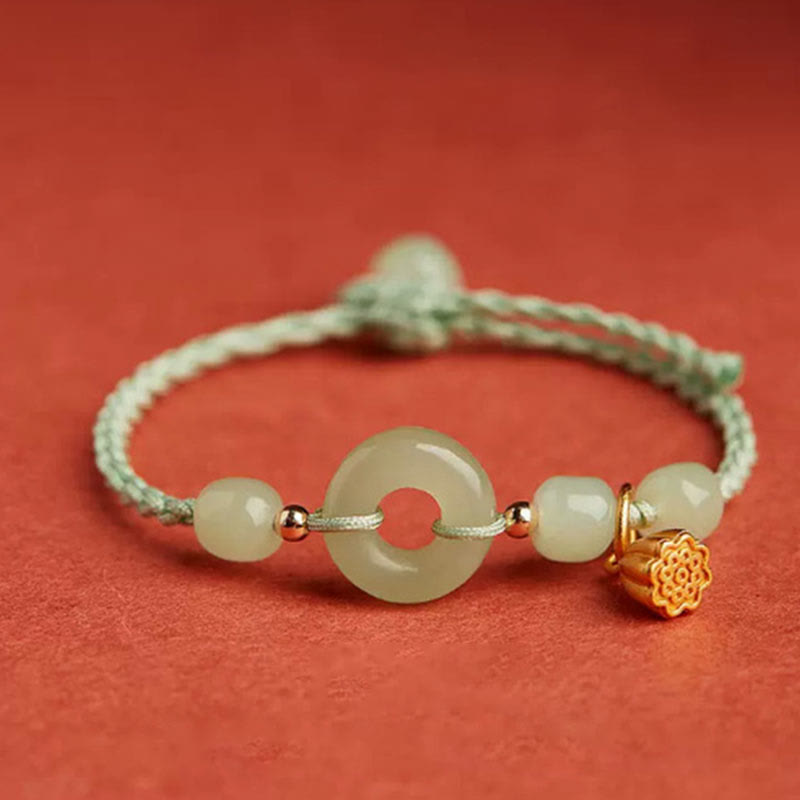 Jade Lotus Peace Buckle String Bracelet for Abundance