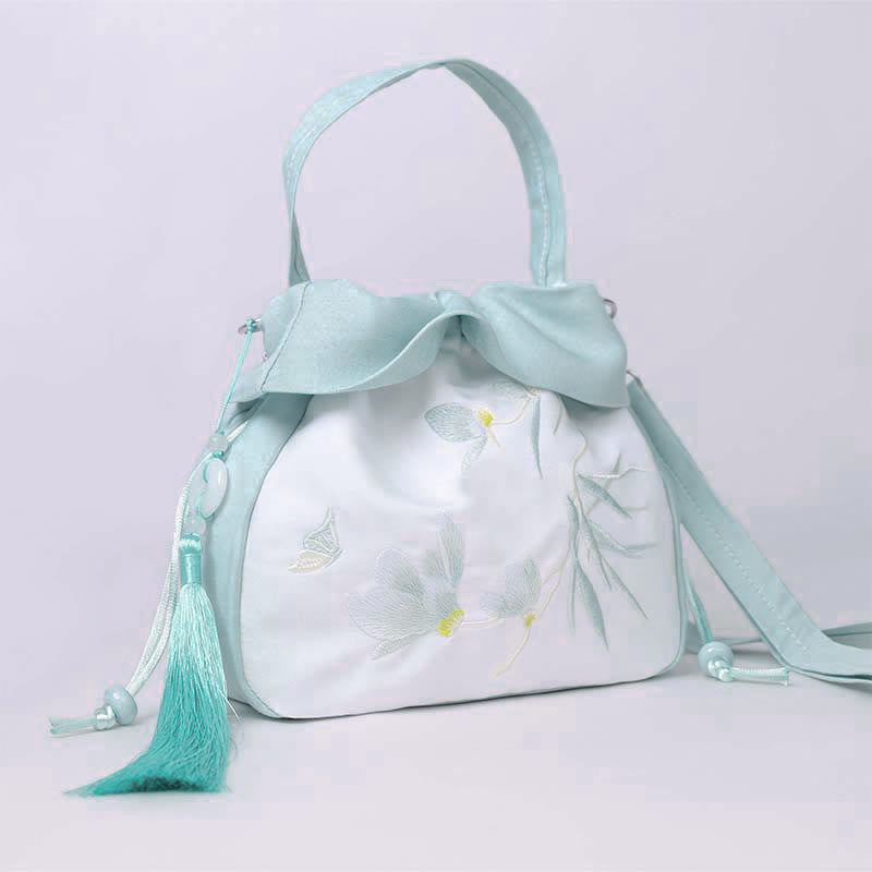 Cotton Linen Tote Bag with Spiritual Lotus Embroidery 20cm