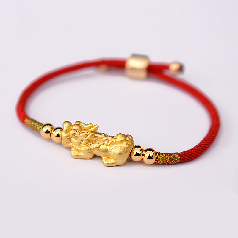 24K Gold-Plated Pixiu Luck Red String Bracelet