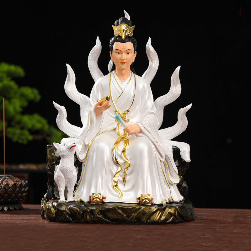 Nine Tailed Fox Resin Zen Decor Sculpture for Luck & Protection