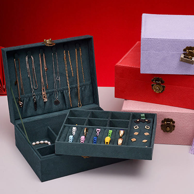 Two-Layer Flannel Jewelry Box with Lock for Zen Decor