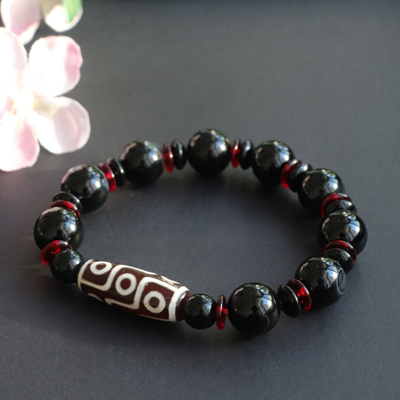 Black Onyx Nine-Eye Dzi Bead Protection Bracelet