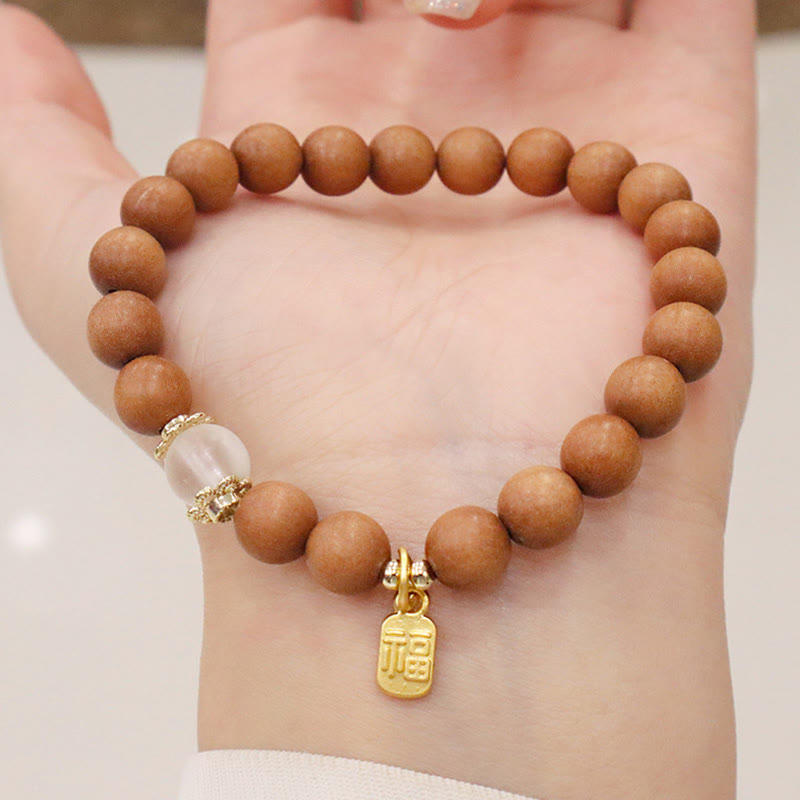 Sandalwood Cat's Eye Fu Charm Protection Bracelet
