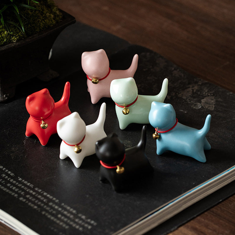 Mini Ceramic Cat Tea Pet | Sitting & Standing Figurine 5cm