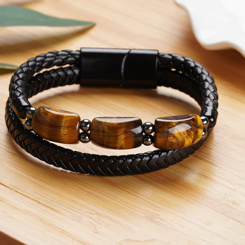 Tiger Eye Protection Leather Bracelet for Willpower | Healing Sounds