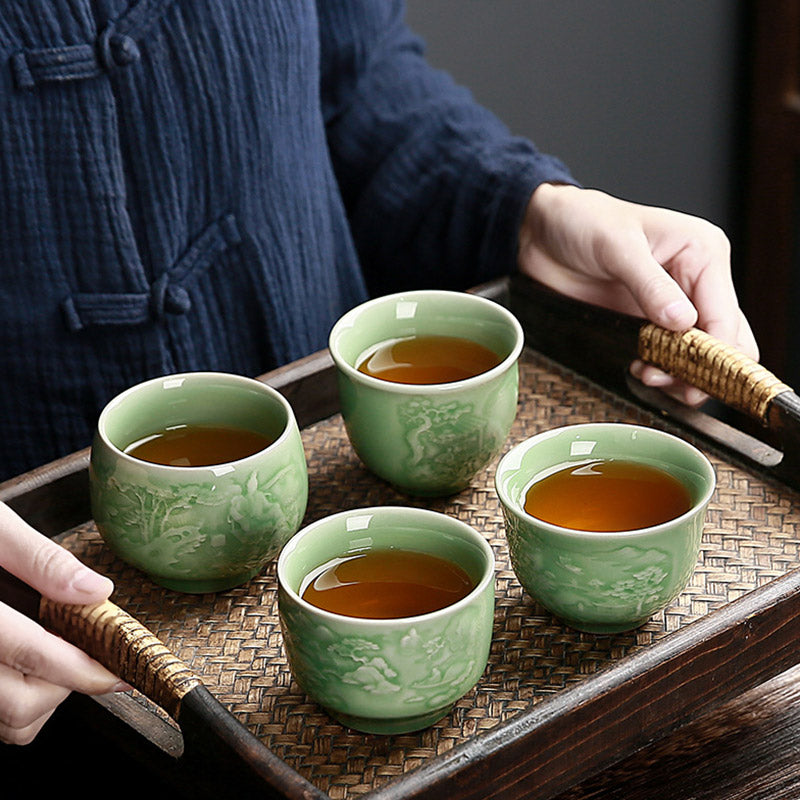 Ceramic Teacup with Zen Landscape Art | 130-195ml Capacity