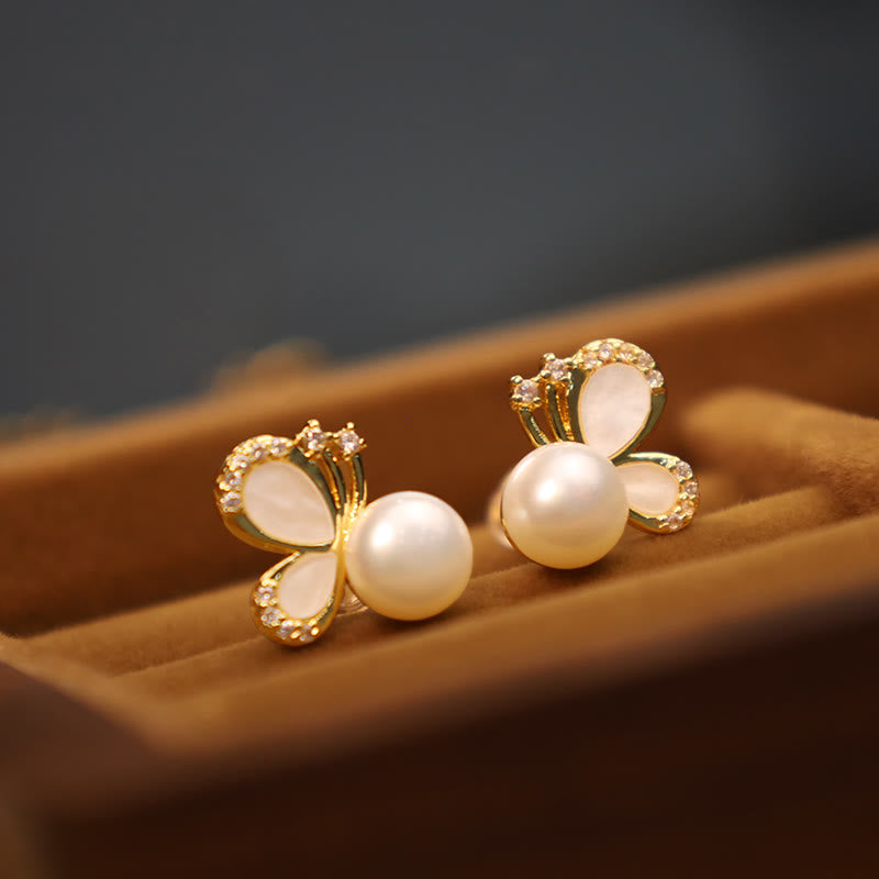 925 Sterling Silver Pearl Butterfly Stud Earrings for Healing & Balance