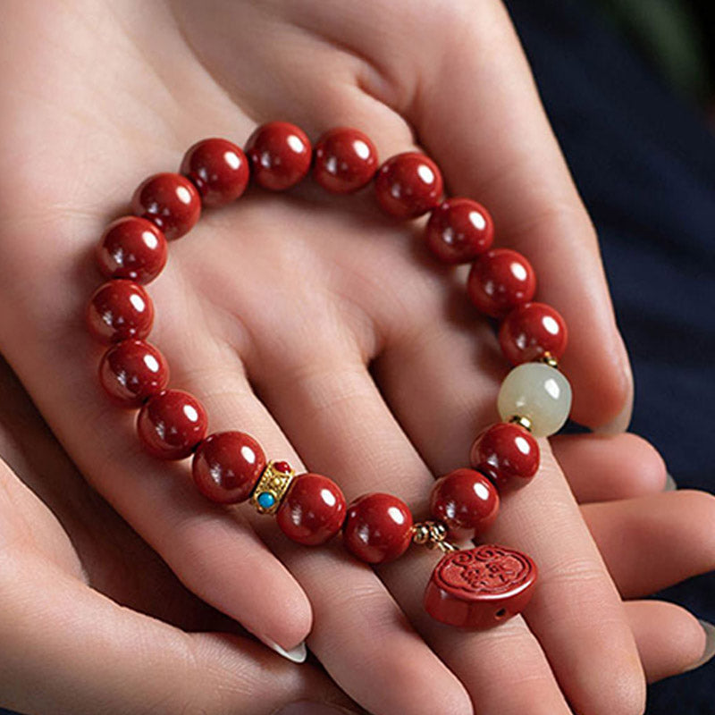 Cinnabar Jade Protection Bracelet 6mm Healing Charm Unisex
