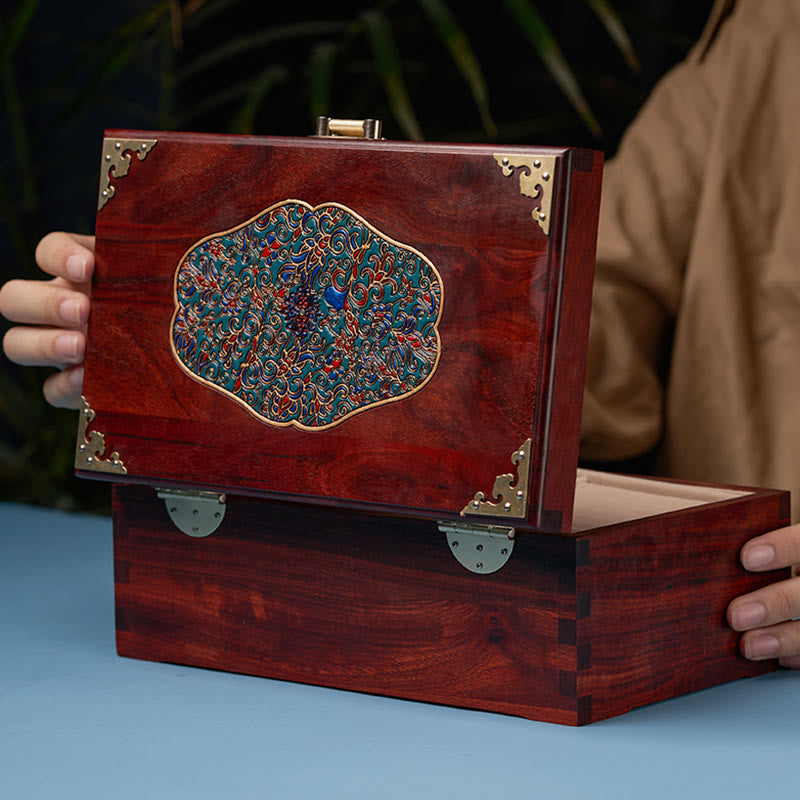 Antique Red Sandalwood Rosewood Handmade Jewelry Storage Box