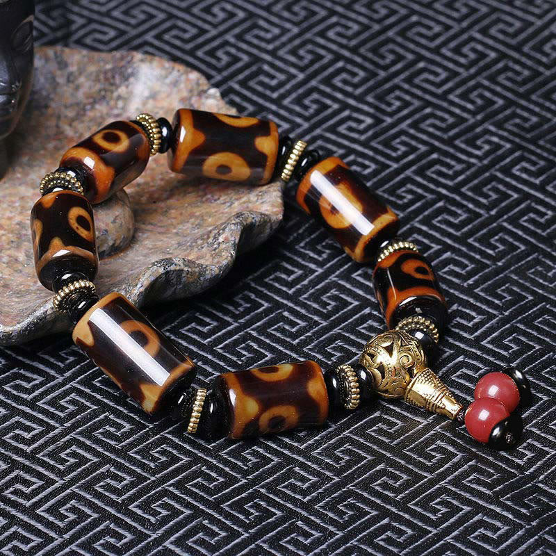 Nine-Eye Dzi Bead Agate Bracelet for Protection & Luck