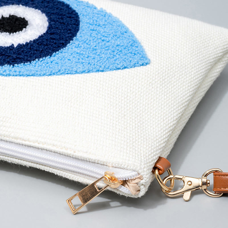 Evil Eye Canvas Crossbody Bag with Adjustable Strap - Protection Symbol