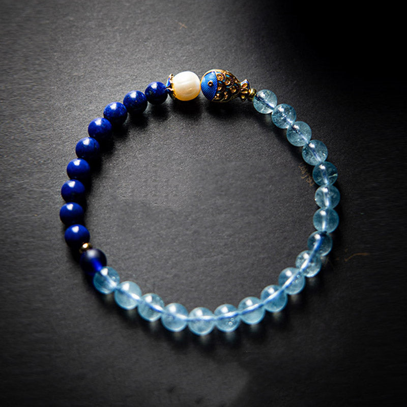 6mm Aquamarine Lazurite Healing Bracelet for Balance & Peace