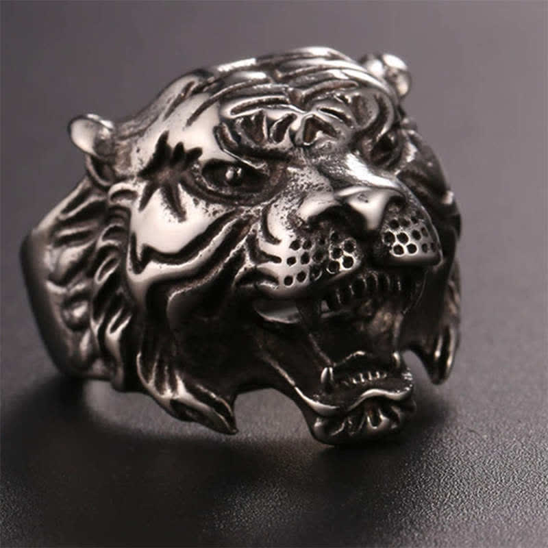 Titanium Steel Tiger Head Ring for Balance and Calm Energy