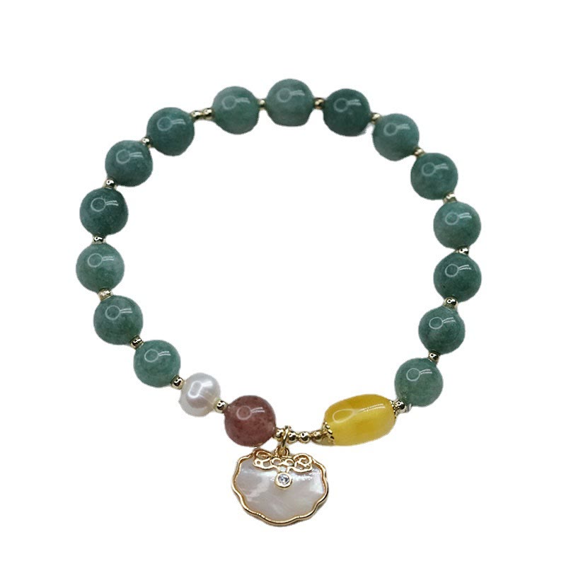 8mm Jade Sea Shell Luck Bracelet with Ruyi Lock Charm